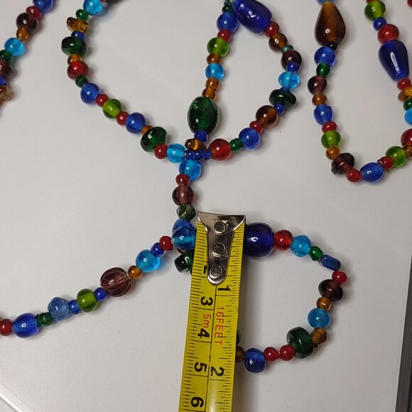 Very Long 57 Inch Colorful Glass Bead Lariat Necklace - Picture 11 of 12
